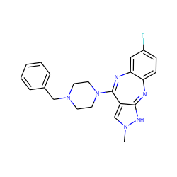 CN1C=C2C(=Nc3ccc(F)cc3N=C2N2CCN(Cc3ccccc3)CC2)N1 ZINC000039336558