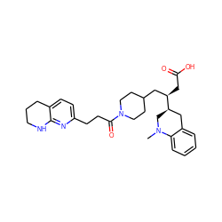 CN1C[C@@H]([C@H](CC(=O)O)CC2CCN(C(=O)CCc3ccc4c(n3)NCCC4)CC2)Cc2ccccc21 ZINC000028455458