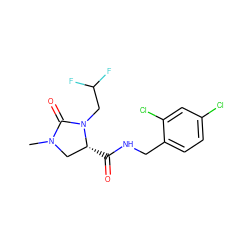 CN1C[C@@H](C(=O)NCc2ccc(Cl)cc2Cl)N(CC(F)F)C1=O ZINC000095565550