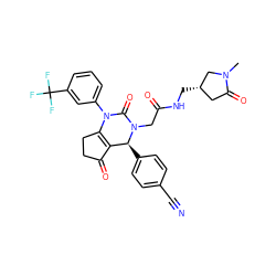 CN1C[C@@H](CNC(=O)CN2C(=O)N(c3cccc(C(F)(F)F)c3)C3=C(C(=O)CC3)[C@@H]2c2ccc(C#N)cc2)CC1=O ZINC001772639111