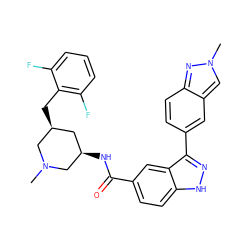 CN1C[C@@H](Cc2c(F)cccc2F)C[C@@H](NC(=O)c2ccc3[nH]nc(-c4ccc5nn(C)cc5c4)c3c2)C1 ZINC000205014951