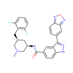 CN1C[C@@H](Cc2c(F)cccc2F)C[C@@H](NC(=O)c2ccc3[nH]nc(-c4ccc5nonc5c4)c3c2)C1 ZINC000205026566