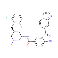 CN1C[C@@H](Cc2c(F)cccc2F)C[C@H](NC(=O)c2ccc3[nH]nc(-c4ccn5ccnc5c4)c3c2)C1 ZINC000147813066