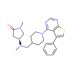 CN1C[C@@H](N(C)CC2CCN(c3ncnc4scc(-c5ccccc5)c34)CC2)CC1=O ZINC000146623693