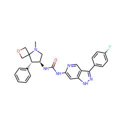 CN1C[C@@H](NC(=O)Nc2cc3[nH]nc(-c4ccc(F)cc4)c3cn2)[C@H](c2ccccc2)C12COC2 ZINC000261171188