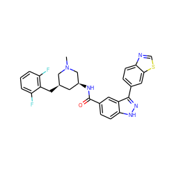 CN1C[C@@H](NC(=O)c2ccc3[nH]nc(-c4ccc5ncsc5c4)c3c2)C[C@@H](Cc2c(F)cccc2F)C1 ZINC000205011855