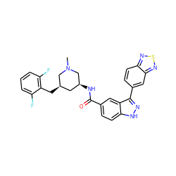 CN1C[C@@H](NC(=O)c2ccc3[nH]nc(-c4ccc5nsnc5c4)c3c2)C[C@@H](Cc2c(F)cccc2F)C1 ZINC000199802731