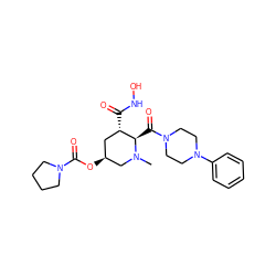 CN1C[C@@H](OC(=O)N2CCCC2)C[C@H](C(=O)NO)[C@H]1C(=O)N1CCN(c2ccccc2)CC1 ZINC000045321457