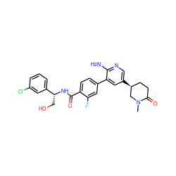 CN1C[C@@H](c2cnc(N)c(-c3ccc(C(=O)N[C@H](CO)c4cccc(Cl)c4)c(F)c3)c2)CCC1=O ZINC001772600362