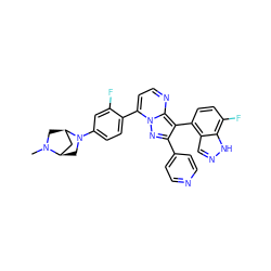 CN1C[C@@H]2C[C@H]1CN2c1ccc(-c2ccnc3c(-c4ccc(F)c5[nH]ncc45)c(-c4ccncc4)nn23)c(F)c1 ZINC000064448606