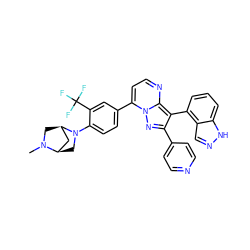 CN1C[C@@H]2C[C@H]1CN2c1ccc(-c2ccnc3c(-c4cccc5[nH]ncc45)c(-c4ccncc4)nn23)cc1C(F)(F)F ZINC000064453801