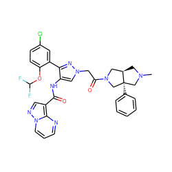 CN1C[C@@H]2CN(C(=O)Cn3cc(NC(=O)c4cnn5cccnc45)c(-c4cc(Cl)ccc4OC(F)F)n3)C[C@]2(c2ccccc2)C1 ZINC001772645101