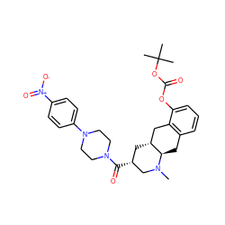 CN1C[C@H](C(=O)N2CCN(c3ccc([N+](=O)[O-])cc3)CC2)C[C@@H]2Cc3c(cccc3OC(=O)OC(C)(C)C)C[C@H]21 ZINC000028949865