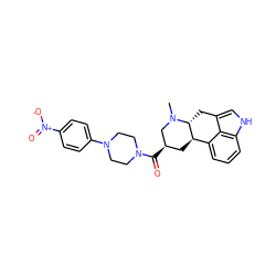 CN1C[C@H](C(=O)N2CCN(c3ccc([N+](=O)[O-])cc3)CC2)C[C@@H]2c3cccc4[nH]cc(c34)C[C@H]21 ZINC000029038723