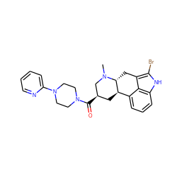 CN1C[C@H](C(=O)N2CCN(c3ccccn3)CC2)C[C@@H]2c3cccc4[nH]c(Br)c(c34)C[C@H]21 ZINC000029038621