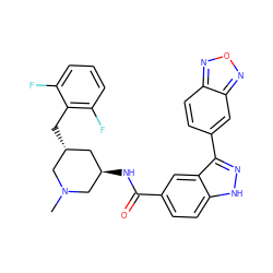 CN1C[C@H](Cc2c(F)cccc2F)C[C@@H](NC(=O)c2ccc3[nH]nc(-c4ccc5nonc5c4)c3c2)C1 ZINC000205026526