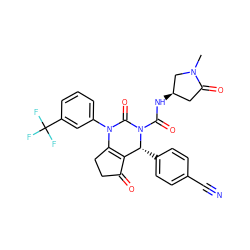 CN1C[C@H](NC(=O)N2C(=O)N(c3cccc(C(F)(F)F)c3)C3=C(C(=O)CC3)[C@H]2c2ccc(C#N)cc2)CC1=O ZINC001772645439