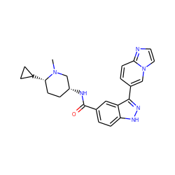 CN1C[C@H](NC(=O)c2ccc3[nH]nc(-c4ccc5nccn5c4)c3c2)CC[C@@H]1C1CC1 ZINC000205010649