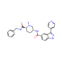 CN1C[C@H](NC(=O)c2ccc3[nH]nc(-c4ccncc4)c3c2)CC[C@H]1C(=O)NCc1ccccc1 ZINC000199802311