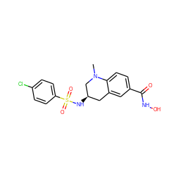 CN1C[C@H](NS(=O)(=O)c2ccc(Cl)cc2)Cc2cc(C(=O)NO)ccc21 ZINC000113847884