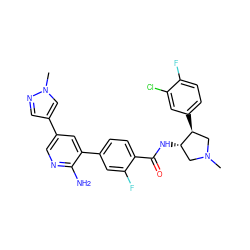 CN1C[C@H](c2ccc(F)c(Cl)c2)[C@@H](NC(=O)c2ccc(-c3cc(-c4cnn(C)c4)cnc3N)cc2F)C1 ZINC001772632598