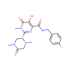 CN1C[C@H](c2nc(C(=O)NCc3ccc(F)cc3)c(O)c(=O)n2C)N(C)CC1=O ZINC000014979256