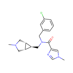 CN1C[C@H]2[C@@H](C1)[C@@H]2CN(Cc1cccc(Cl)c1)C(=O)c1cn(C)cn1 ZINC000101270899