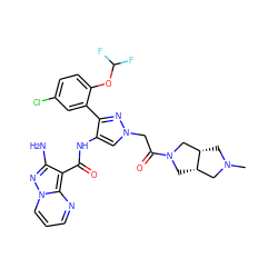 CN1C[C@H]2CN(C(=O)Cn3cc(NC(=O)c4c(N)nn5cccnc45)c(-c4cc(Cl)ccc4OC(F)F)n3)C[C@H]2C1 ZINC001772587057