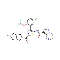 CN1C[C@H]2CN(C(=O)c3nc(-c4cc(Cl)ccc4OC(F)F)c(NC(=O)c4cnn5cccnc45)s3)C[C@H]2C1 ZINC001772586961