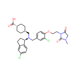 CN1CC(=O)N(CCOc2ccc(CN(C[C@H]3CC[C@H](C(=O)O)CC3)[C@@H]3CCc4cc(Cl)ccc43)cc2Cl)C1=O ZINC000473228973