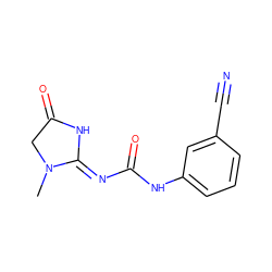 CN1CC(=O)N/C1=N\C(=O)Nc1cccc(C#N)c1 ZINC000049937582