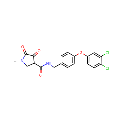 CN1CC(C(=O)NCc2ccc(Oc3ccc(Cl)c(Cl)c3)cc2)C(=O)C1=O ZINC000219152691