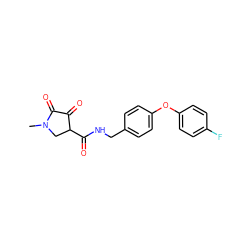 CN1CC(C(=O)NCc2ccc(Oc3ccc(F)cc3)cc2)C(=O)C1=O ZINC000219145033