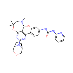 CN1CC(C)(C)Oc2nc(N3[C@H]4CC[C@H]3COC4)nc(-c3ccc(NC(=O)Nc4ccccn4)cc3)c2C1=O ZINC000142196549