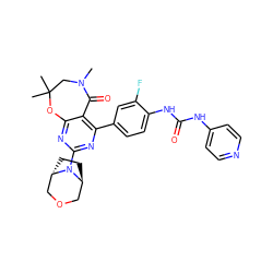 CN1CC(C)(C)Oc2nc(N3[C@H]4CC[C@H]3COC4)nc(-c3ccc(NC(=O)Nc4ccncc4)c(F)c3)c2C1=O ZINC000205353018