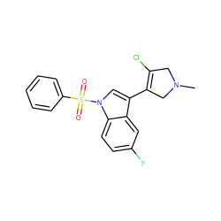 CN1CC(Cl)=C(c2cn(S(=O)(=O)c3ccccc3)c3ccc(F)cc23)C1 ZINC000072177914