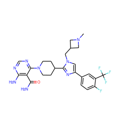 CN1CC(Cn2cc(-c3ccc(F)c(C(F)(F)F)c3)nc2C2CCN(c3ncnc(N)c3C(N)=O)CC2)C1 ZINC000218698093