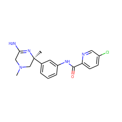 CN1CC(N)=N[C@@](C)(c2cccc(NC(=O)c3ccc(Cl)cn3)c2)C1 ZINC000096929118