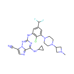 CN1CC(N2CCN(c3cc(C(F)F)cc(Nc4nc(NC5CC5)c5ncc(C#N)n5n4)c3Cl)CC2)C1 ZINC000169711934