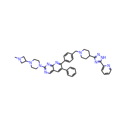 CN1CC(N2CCN(c3ncc4cc(-c5ccccc5)c(-c5ccc(CN6CCC(c7n[nH]c(-c8ccccn8)n7)CC6)cc5)nc4n3)CC2)C1 ZINC000049833228