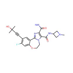 CN1CC(NC(=O)c2c(C(N)=O)nc3n2CCOc2cc(F)c(C#CC(C)(C)O)cc2-3)C1 ZINC000215744442