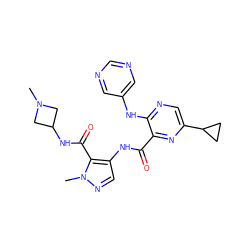 CN1CC(NC(=O)c2c(NC(=O)c3nc(C4CC4)cnc3Nc3cncnc3)cnn2C)C1 ZINC000169701924