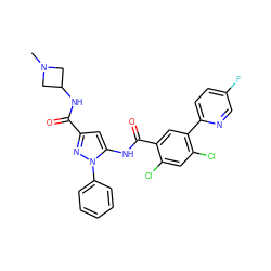 CN1CC(NC(=O)c2cc(NC(=O)c3cc(-c4ccc(F)cn4)c(Cl)cc3Cl)n(-c3ccccc3)n2)C1 ZINC001772616468