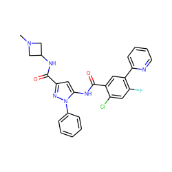 CN1CC(NC(=O)c2cc(NC(=O)c3cc(-c4ccccn4)c(F)cc3Cl)n(-c3ccccc3)n2)C1 ZINC001772623372