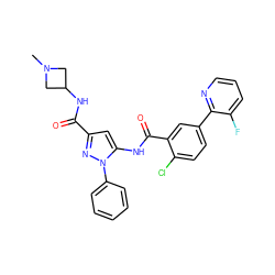 CN1CC(NC(=O)c2cc(NC(=O)c3cc(-c4ncccc4F)ccc3Cl)n(-c3ccccc3)n2)C1 ZINC001772603269