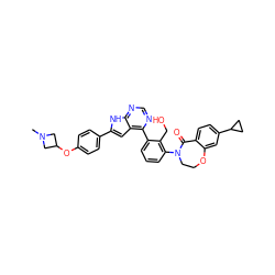 CN1CC(Oc2ccc(-c3cc4c(-c5cccc(N6CCOc7cc(C8CC8)ccc7C6=O)c5CO)ncnc4[nH]3)cc2)C1 ZINC000224763032