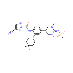 CN1CC(c2ccc(NC(=O)c3nc(C#N)c[nH]3)c(C3=CCC(C)(C)CC3)c2)CN(C)C1=NS(C)(=O)=O ZINC000053294273