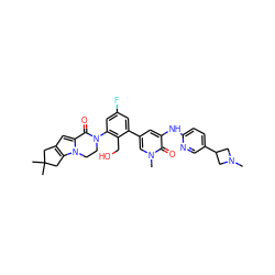 CN1CC(c2ccc(Nc3cc(-c4cc(F)cc(N5CCn6c(cc7c6CC(C)(C)C7)C5=O)c4CO)cn(C)c3=O)nc2)C1 ZINC000116053781