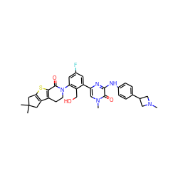 CN1CC(c2ccc(Nc3nc(-c4cc(F)cc(N5CCc6c(sc7c6CC(C)(C)C7)C5=O)c4CO)cn(C)c3=O)cc2)C1 ZINC000116053870