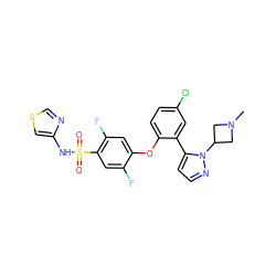 CN1CC(n2nccc2-c2cc(Cl)ccc2Oc2cc(F)c(S(=O)(=O)Nc3cscn3)cc2F)C1 ZINC000095583473